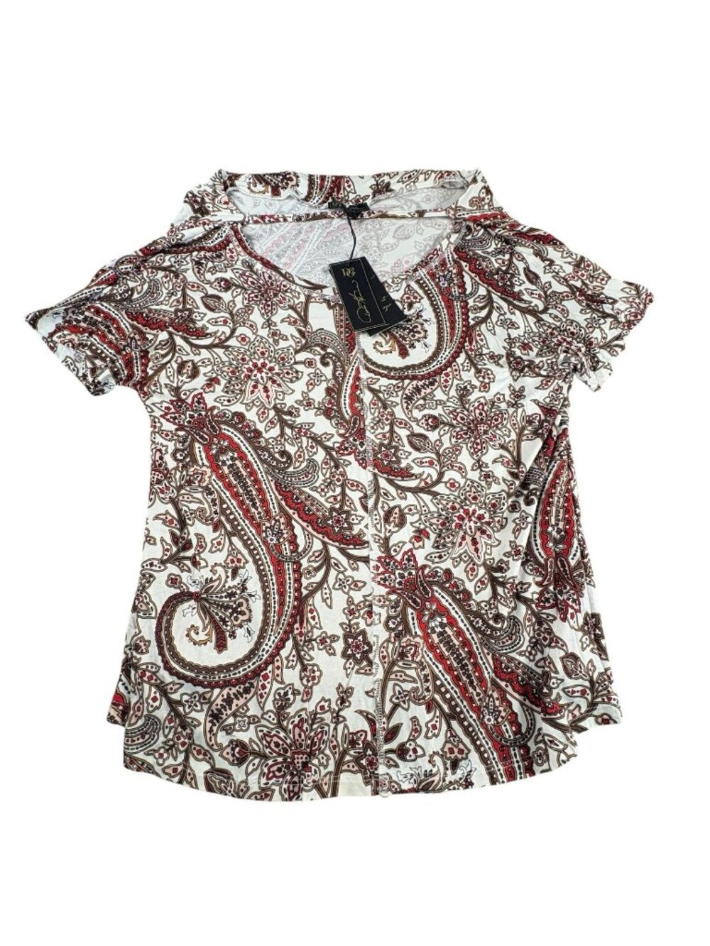 D2 Donna Ricco Women’s Large Paisley Short Sleeve Top Wear Two Ways NWT